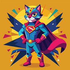 a dynamic and colorful vector illustration of a cat transforming into a superhero