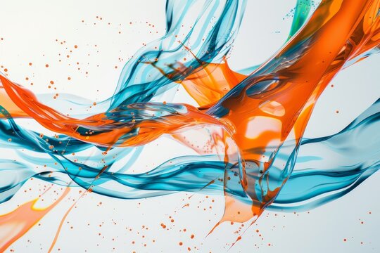 wide-angle 10h Photo of colorful orange and blue data stream in an abstract style on a white background, hyperrealistic 
