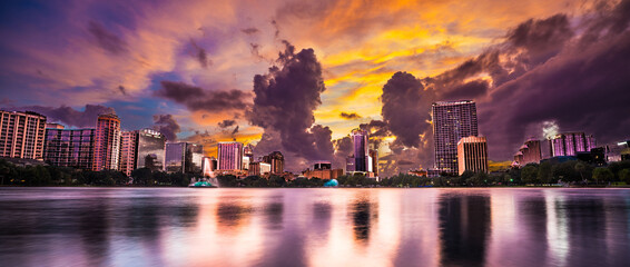 Purple Clouds at Sunset in Orlando's Lake Eola Park Downtown