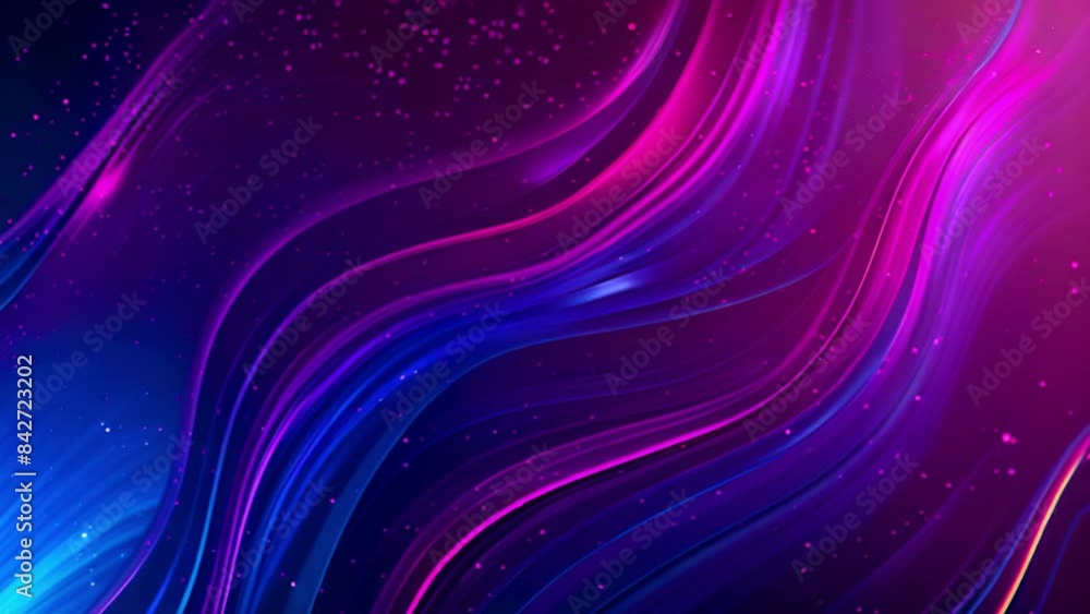 Poster an abstract digital art piece featuring a dynamic and colorful composition of blue and pink wavy lin