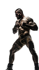 A wrestler strikes a powerful stance