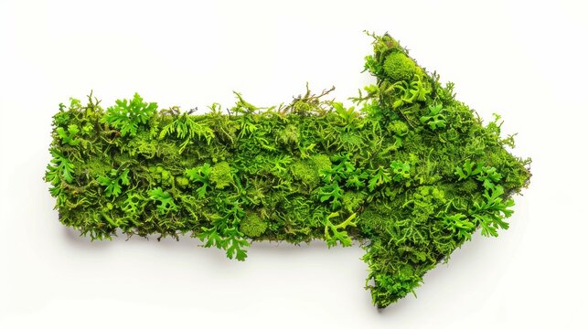isolated green arrow sign on white background, direction of travel, ecological concept, environmental protection, organic food, healthy fresh food