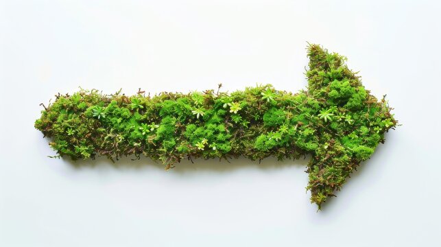 isolated green arrow sign on white background, direction of travel, ecological concept, environmental protection, organic food, healthy fresh food