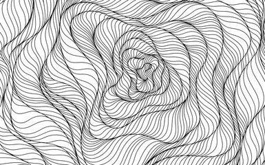 Hand drawn abstract illustration with wavy black curvy lines. Isolated smoke on white background for wallpaper or background.