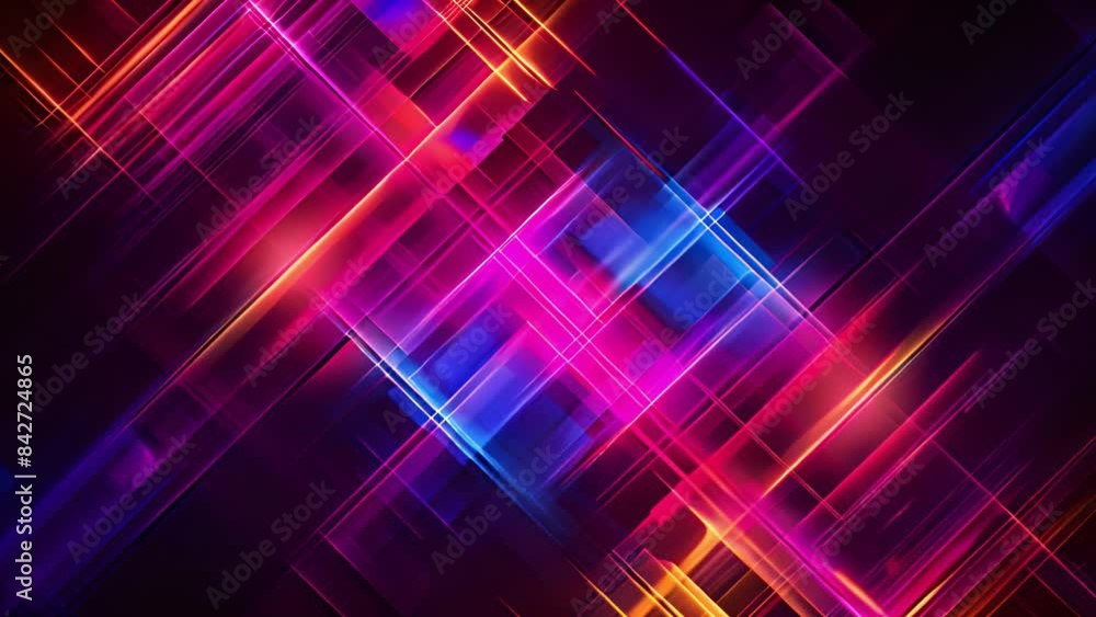 Poster this abstract image features a pattern of diagonal lines in vibrant neon colors, including pink, blu
