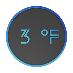 Blue number three in a gray circle on a white background isolate. Degrees Fahrenheit. Air temperature. Rendering illustration.