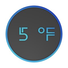 Blue number five in a gray circle on a white background isolate. Degrees Fahrenheit. Air temperature. Rendering illustration.