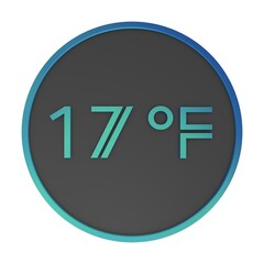 Green number seventeen in a gray circle on a white background isolate. Degrees Fahrenheit. Air temperature. Rendering illustration.