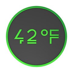 Green number forty-two in a gray circle on a white background isolate. Degrees Fahrenheit. Air temperature. Rendering illustration.