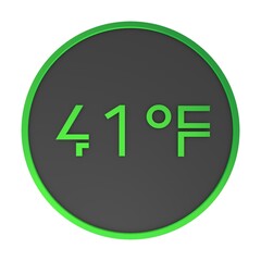 Green number forty-one in a gray circle on a white background isolate. Degrees Fahrenheit. Air temperature. Rendering illustration.