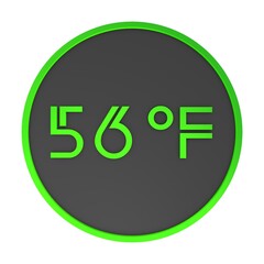 Green number fifty-six in a gray circle on a white background isolate. Degrees Fahrenheit. Air temperature. Rendering illustration.