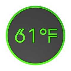 Yellow number sixty-one in a gray circle on a white background isolate. Degrees Fahrenheit. Air temperature. Rendering illustration.