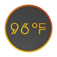Orange number ninety-six in a gray circle on a white background isolate. Degrees Fahrenheit. Air temperature. Rendering illustration.