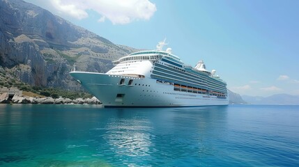 A large cruise ship is sailing in the ocean