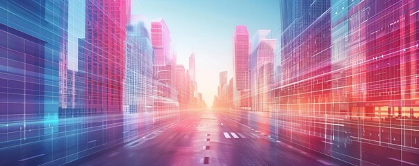 Data visualization of noise pollution, city street, front view, mapping urban soundscapes, digital tone, Triadic Color Scheme