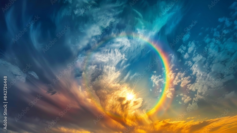 Poster a celestial spectacle where the clouds become a canvas for the sun to paint vivid colors in the form