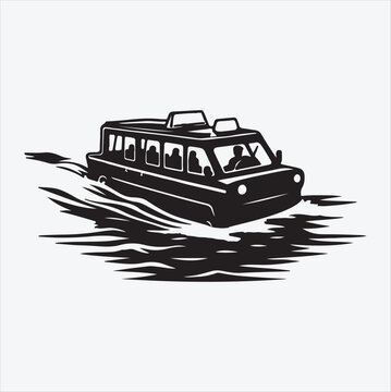 recommend clip art: Water river taxi silhouette vector illustration in black and white. 