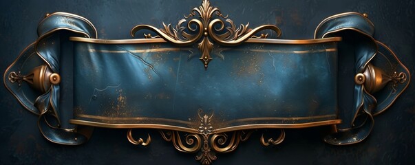 Antique bronze frame with blank parchment scroll and ornate details