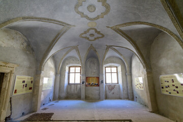 Old building in the renovation process at Cris Bethlen Castle in Mures county, in Transylvania (Transilvania) region, Romania in summer .