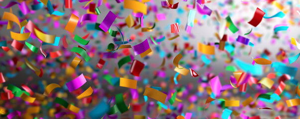 Obraz premium A captivating display of colorful 3D confetti slowly descending on a transparent background.