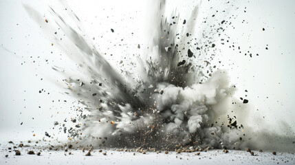 High-speed photograph capturing scattered and isolated blast explosion effects