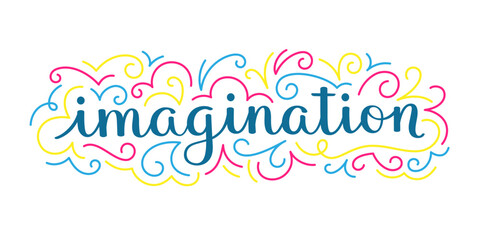IMAGINATION colorful vector brush calligraphy banner with spiral flourishes