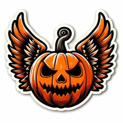 Fototapeta premium Jack o lantern. Halloween spooky pumpkin with wings icon. The main symbol of the Happy Halloween holiday. Isolated on white background. Treak or treat.