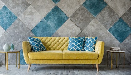 vista frontal de sofa amarillo