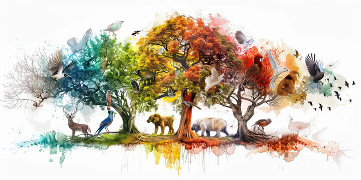 The Echoes of Evolution: The Animal in Evolutionary Tree and Genetic Ancestry - Visualize an animal in an evolutionary tree, symbolizing its place in the study of genetic ancestry and evolutionary