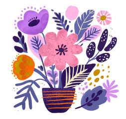 Beautiful blooming composition with leaves and stem isolated on white. Flowering plants and herbs.