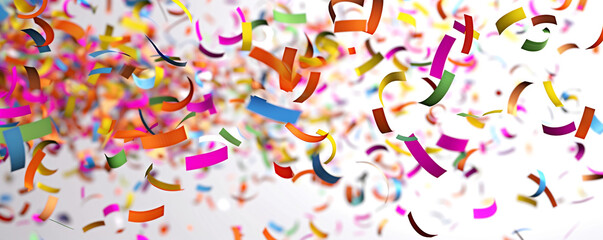 A festive cascade of colorful 3D confetti falling smoothly against a transparent backdrop.