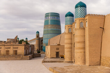 Iconic Kalta Minor minaret in the old city of Ichan-Kala Khiva