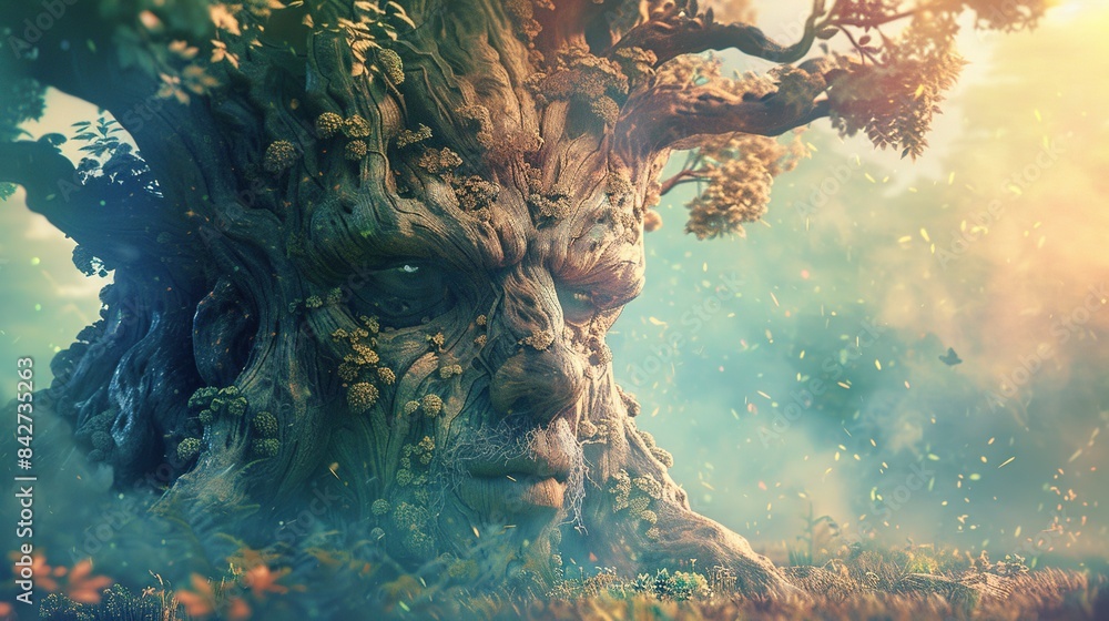 Poster tree person, in the style of digital fantasy landscapes, cinematic