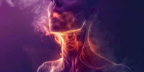 Naklejka premium Gastroesophageal Reflux Disease (GERD): The Heartburn and Regurgitation - Imagine a person with highlighted esophagus showing reflux, experiencing heartburn and regurgitation
