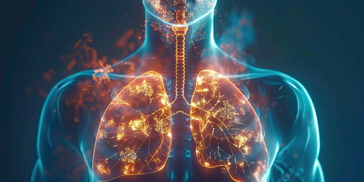 Chronic Obstructive Pulmonary Disease (COPD): The Shortness of Breath and Chronic Cough - Picture a person with highlighted lungs showing obstructed airways