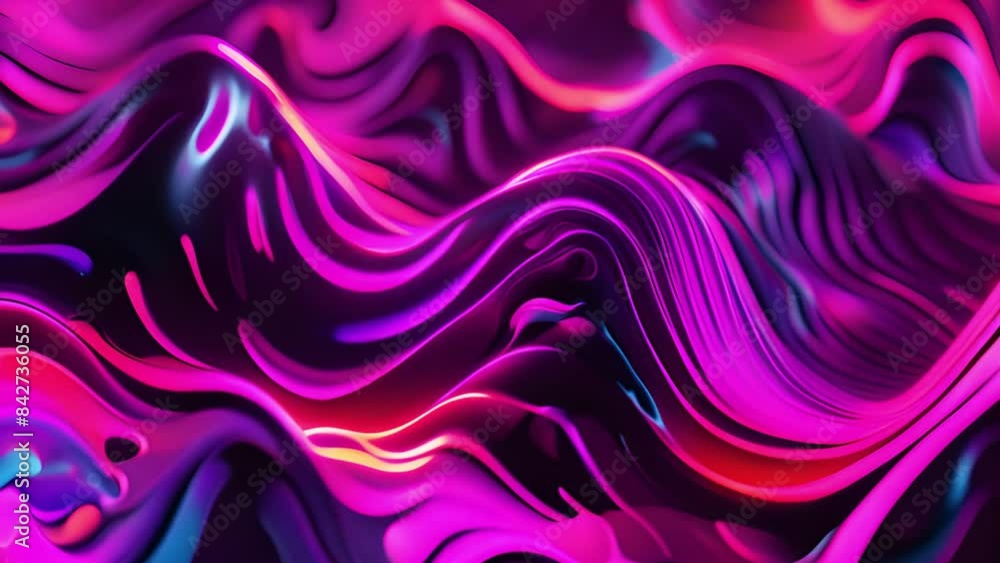 Poster an abstract digital rendering of a smooth, wavy surface with a vibrant color gradient of pink, blue,