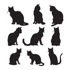 set of cats silhouettes vector white background
