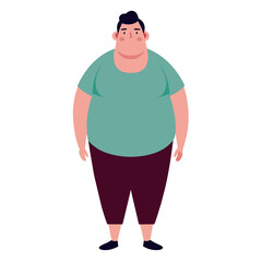 Fototapeta premium Cartoon character in blue shirt and dark pants, standing forward with round face in comic style