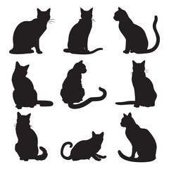 set of cats silhouettes vector white background