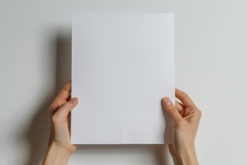 Blank paper mockup on hand created with generative AI