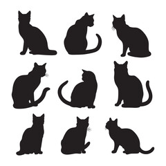 set of cats silhouettes vector white background