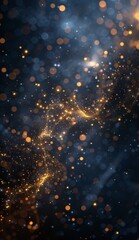 Obraz premium Dark blue background with golden sparkling dots and geometric pattern