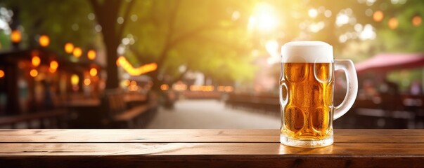 cold beer in a beer garden in summer