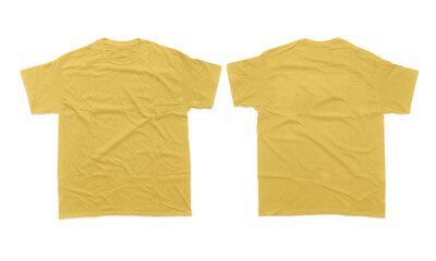 Unisex Vintage Yellow Heavyweight Short Sleeves T-Shirt Front and Back View Isolated