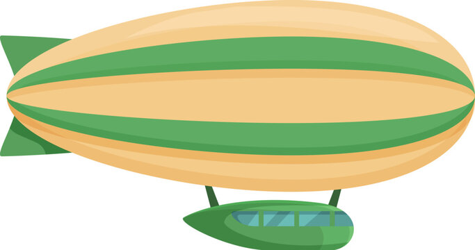 recommend clip art: Green and yellow zeppelin flying in the sky with gondola