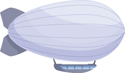 Large zeppelin airship flying in cloudy sky with gondola basket