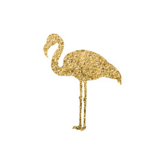 Elegant Flamingo Silhouette with Luxurious Gold Hexagon Glitter Texture, Clear Background