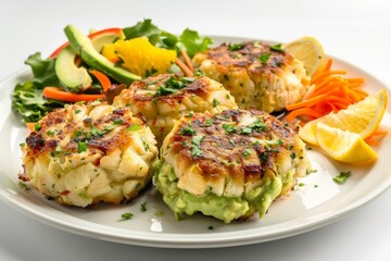 Baked Crab Cakes with Creamy Avocado Mousse and Citrus Salad
