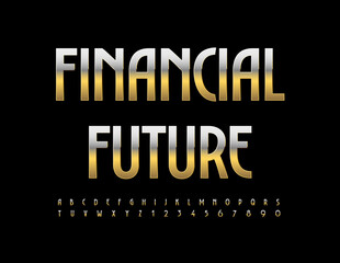 Vector business icon Financial Future. Elite Golden Font. Modern Premium Alphabet Letters and Numbers set.