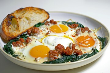 Baked Eggs with Chorizo and Spinach Breakfast